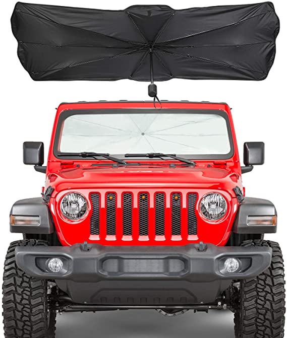 Windshield Sun Shade, JoyTutus Custom-fit Blocks Rays Sun Shade Visor Protector Compatible with Wrangler JL, Easy to Install Car Windshield Sunshade, Keep Your Car Cool for JL JLU 2018-2021 & JT