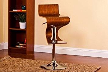 Christies Home Living Bentwood Walnut Stain Finish Contemporary Style Adjustable Barstool With Curved Seat And Back