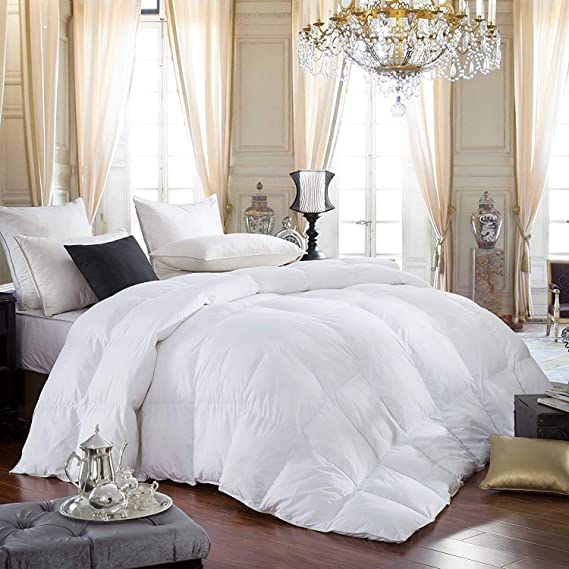 Egyptian Bedding Luxurious 600 Thread Count Full Siberian Goose Down Comforter 600TC, White 600 TC