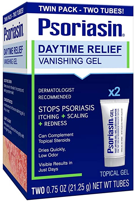 Psoriasin Daytime Relief Vanishing Gel - Stops Psoriasin Itching, Flaking, Redness - Twin Pack - Two 0.75oz Tubes (1.5oz Total)