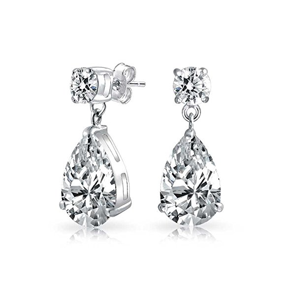 Bling Jewelry CZ Pear Dangle Earrings 925 Sterling Silver