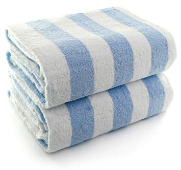 INDULGE Large Beach and Pool Towel, Cabana Stripe, 100% Turkish Cotton (30x60 inches, Blue, Set of 2)