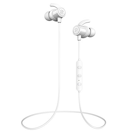 SoundPEATS Magnetic Wireless Earbuds Bluetooth Headphones Sport In-Ear IPX 5 Sweatproof Earphones with Mic (Super sound quality Bluetooth 4.1, aptx, 8 Hours Play Time, Secure Fit Design) - White