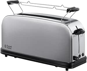 Russell Hobbs Toaster [Long Slot for 2 Slices / 1 Wide Slice of Bread] Adventure Stainless Steel (Extra Wide Toast Slot, Includes Bun Attachment, 6 Browning Levels   Defrost Function, 1000W) 21396-56