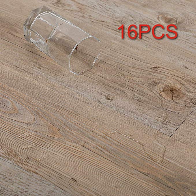 CO-Z 16 PCS/24 Square Feet, Vinyl Floor Planks Adhesive Floor Tiles, 2.0mm Thick (Ash - 24 sq ft/Pack)