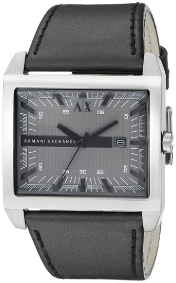 Armani Exchange Men's AX2218 Stainless Steel Watch with Black Leather Band