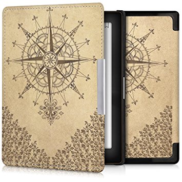 kwmobile Elegant synthetic leather case for the Kobo Aura Edition 1 Design baroque compass in dark brown beige