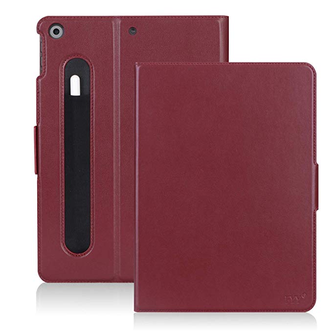 FYY New iPad 10.2" 2019 Case with Pencil Holder Luxury Cowhide Genuine Leather Handcrafted Case Cover with [Auto Sleep-Wake Function] for New iPad 10.2 inch 2019 Wine Red