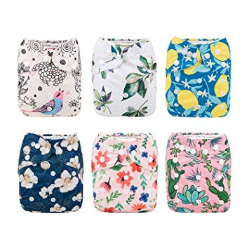 Babygoal Baby Cloth Diapers for Girls, Washable Reusable Pocket Nappy, 6pcs Diapers 6pcs Microfiber Inserts 4pcs Bamboo Inserts 6FG09