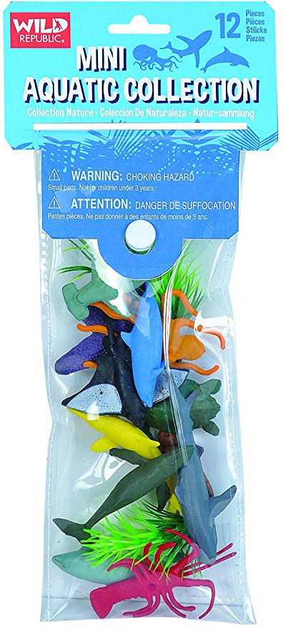 Wild Republic Mini Ocean Polybag, Kids Gifts, Aquatic Toys, Educational Toys, Reusable Bag, 12-Pieces