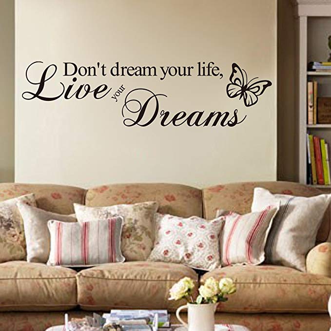 Inspirational"Don't Dream Your Life, Live Your Dreams" Quotes Wall Art Stickers Decorative Words Letters Simple Removable DIY Vinyl Wall Decals Living Room, Bedroom Mural