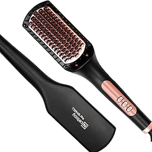 Nicebay® Hair Straightener Brush, Negative Ion Hair Straightening Brush for Women, Anti-Scald & Auto-Off Feature, Fast Heating & 6 Temp Settings