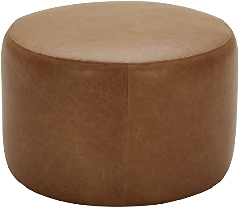 Amazon Brand – Rivet Tompkins Contemporary Foam-Padded Leather Ottoman, 24"W, Cognac