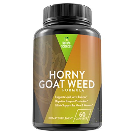 Horny Goat Weed Dietary Supplement By Naturo Sciences - Maca Root, Muira Puama & Saw Palmetto Blend - Natural Libido Booster - Supports Lipid Level Balance & Digestive Enzyme Production - 60 Capsules
