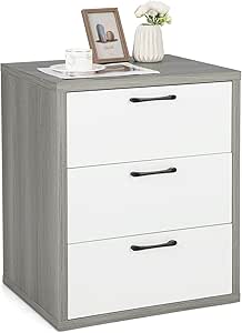 Giantex 3 Drawer Dresser, 26" Tall Wood Drawer Chest Dresser Cabinet with Storage & Gray Grain, Storage Cabinet, Nightstand for Living Room, Bedroom, Hallway, Entryway