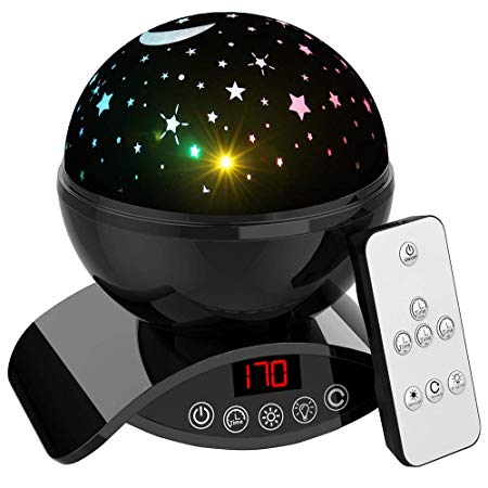 Aisuo Night Light for Kids, Rechargeable Starry Lighting Lamp with Timer, Remote Control & Rotating, Ideal Gift for Girls, Friends. (Black)