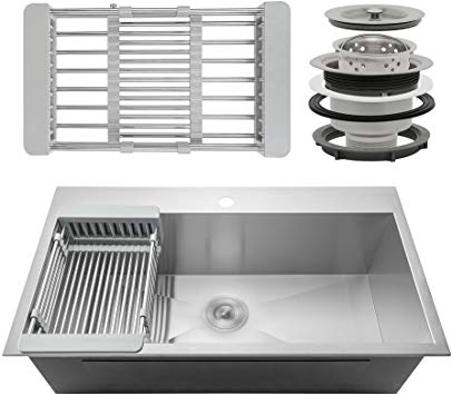 Perfetto Kitchen and Bath 30" x 18" x 9" 18 Gauge Stainless Steel Topmount Kitchen Sink w/ Strainer & Adjustable Dish Tray