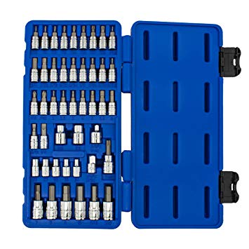 NEIKO 01145A Master Combination Bit Socket Set, 45 Pieces | Torx | Hex | External Torx | Screwdriver | S2 Steel Machined Bits | Chrome Vanadium Steel Sockets | Standard SAE and Metric Sized Socket