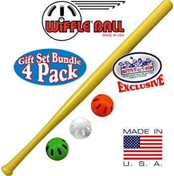 Wiffle 32" Bat & Green, Orange & White Baseballs "Matty's Toy Stop" Exclusive Gift Set Bundle - 4 Pack
