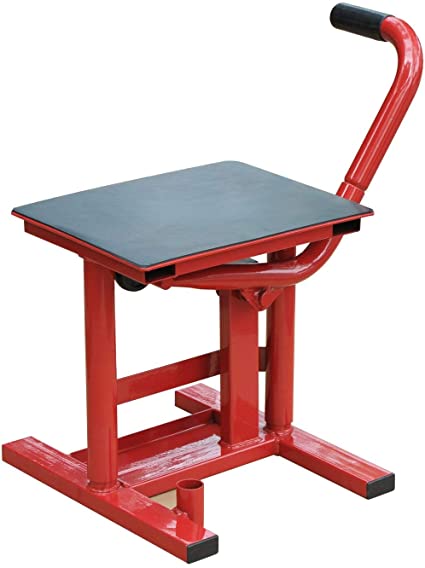 HOMCOM Caballete Tipo Soporte Elevador de Motocross de Acero Plataforma Tipo Peana Universal para Reparación y Estacionamiento Accesorio de Motos Altura Ajustable 28x34x30-40cm Carga 150kg Color Rojo