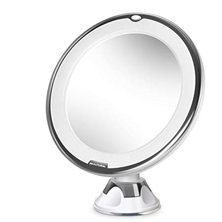 Beautural 10X Magnifying Lighted Vanity Makeup Mirror with Natural White LED, 360 Degree Swivel Rotation and Locking Suction