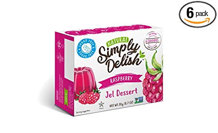 Simply Delish Natural Raspberry Jel Dessert - Sugar Free, Non GMO, Gluten Free, Fat Free, Lactose Free, 0.7 OZ (Pack of 6)