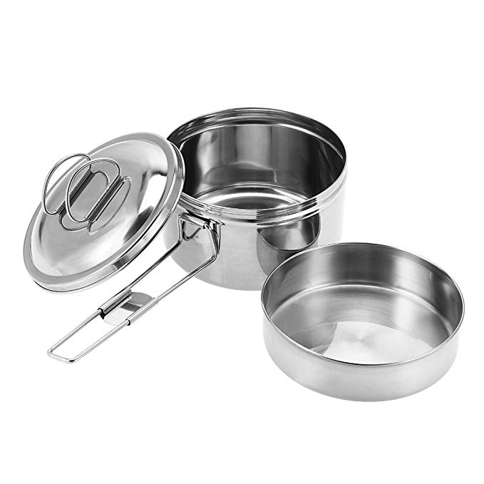 Dilwe Solo Cook Pot, Portable Stainless Steel Cookware Companion Pan Set for Camping Picnic