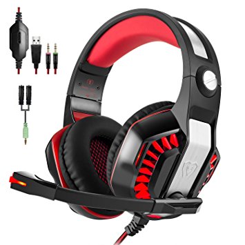 GM-2 Gaming Headset Noise Cancelling Headphone with Microphone Volume Control Earphone and LED Light Xbox One Xbox 360 Headset for PS4, PSP,PC, Mac, Computer(Black red)