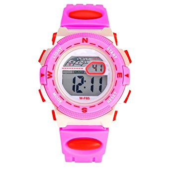 AZLAND Waterproof Time Teacher Kids Children Girls Sports Digital Watches,Alarm,Chime,Stopwatch,Date/week/month,Silicon Strap, Pink