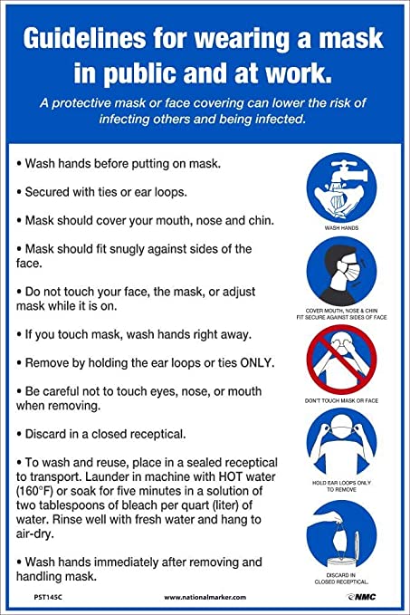 NMC PST145C Guidelines for Wearing A Mask Poster, 18 X 12, 0.015 Unrip Vinyl Poster