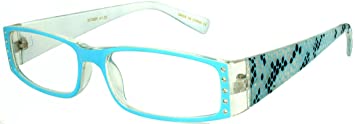 Edge I-Wear Women's Rectangular Full Frame Plastic Animal Print Reading Glasses with Rhinestones 31756R 2.75-4(CL BU)