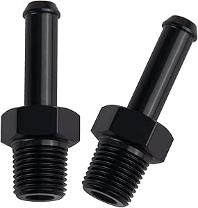 EVIL ENERGY 1/8" NPT Male to 1/4" Barb Fitting Adapter Straight Aluminum Black 2PCS