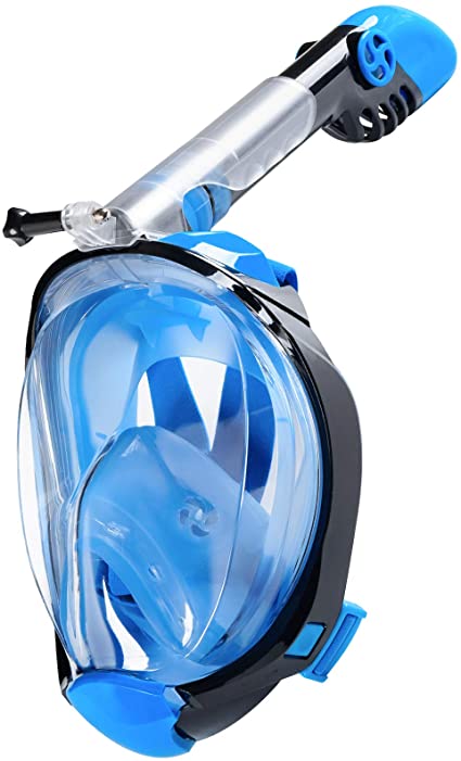 CHICHIC Full Face Snorkel Mask Snorkel Set Scuba Mask 180 Degree Panoramic View Foldable Snorkeling Mask Swimming Mask Anti-Leak&Anti-Fog with Detachable Camera Mount Safe Breathing System for Adults