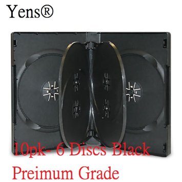 Yens 10B6DVD 6 Discs Storage CD DVD Case with Double Sided Flip Tray and Outer Clear Sleeve Black 10 Piece
