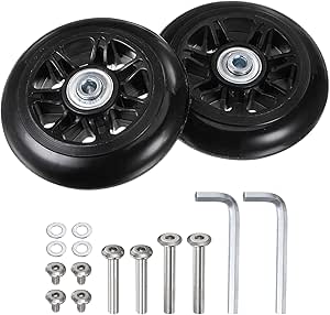 uxcell Replacement Luggage Wheels 90x24mm Suitcase Wheel Repair Kits Include 2 PU Bearing Wheels & Washers, Wrenches & Axle Screw for Trolley Bag, Inline Skate and Caster Board