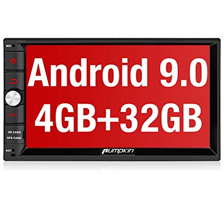 PUMPKIN Android 9.0 Car Stereo Double Din with 4GB  32GB, GPS and WiFi, BT Tethering, Support Fastboot, Backup Camera, Android Auto, USB SD, 7 Inch Touch Screen