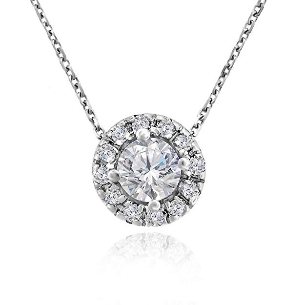 Voss Agin Womens Genuine Diamond Halo Pendant Necklace (.50 CTW) in 14k White Gold, 16''