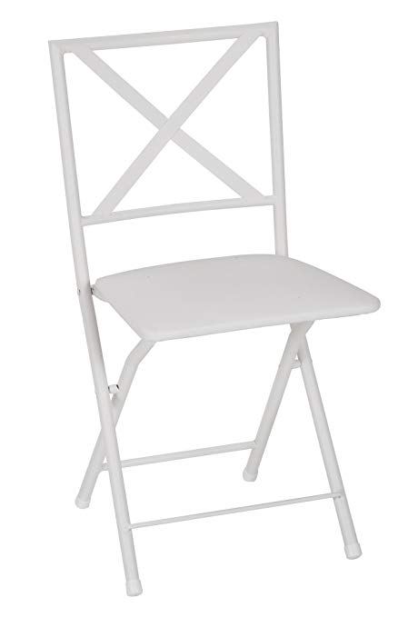 COSCO X-Back Metal Folding Dining Chair with Vinyl Seat, White, 4 Pack