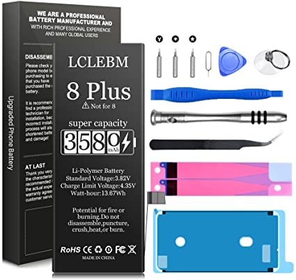 3580mAh Battery for iPhone 8 Plus, LCLEBM New 0 Cycle Higher Capacity Battery Replacement Kit for iPhone 8 Plus with Professional Repair Tools Kits, Adhesive Strips & Instructions - 1 Years Service