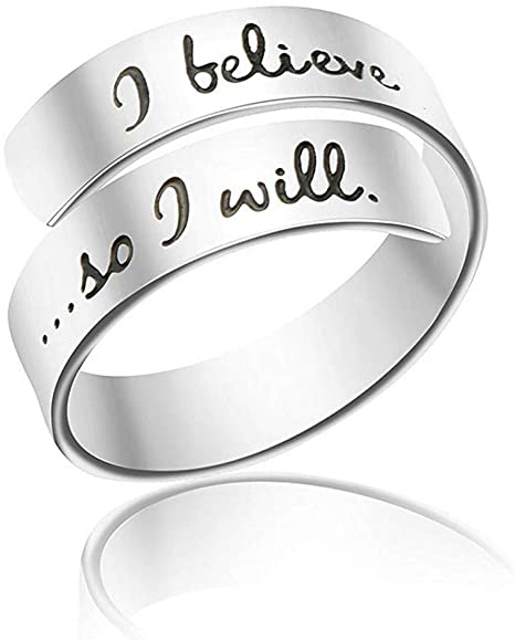 DYbaby Adjustable Engraved Inspirational Spiral Twist Ring Stainless Steel Free Size Ring Gift for Sisters