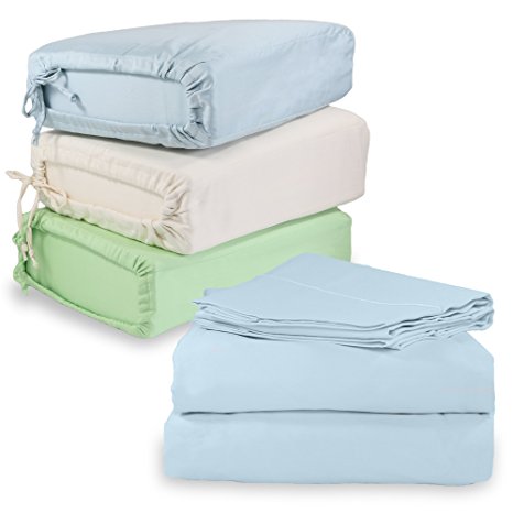 Whisper Organics 300 Thread Count Soft Cotton Queen Bed Sheet Set (GOTS Certified), Ocean Blue
