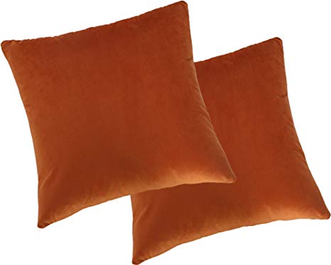 Throw Pillow Cover, TIANSHU Solid-Color Velvet Decorative Square Throw Pillow Covers Set Cushion Cases PillowCases for Sofa Bedroom Car (18''x18'', set of 2, Orange)