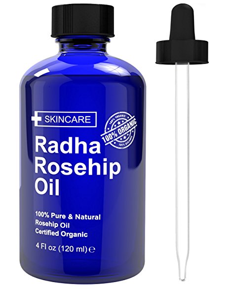 Radha Beauty - Organic Rosehip Oil - Huge 4 Ounce - 100% Pure Certified Organic - Best Moisturizer To Heal Dry Skin, Fine Lines, Stretch Marks, Eczema, Acne Scars, & More! - Cold Pressed, Unrefined, Virgin Rose Hip Seed Oil For Face And Skin - Guaranteed To Refresh, Revitalize And Restore Your Skin's Natural Glow