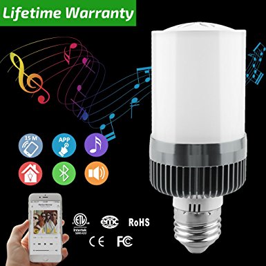 Light bulb speaker, Led Light Bulb with Bluetooth Speaker E27 E26 Wireless Smart Music Bulb Speaker Controlled by Your Phone App(Gray Warm White)