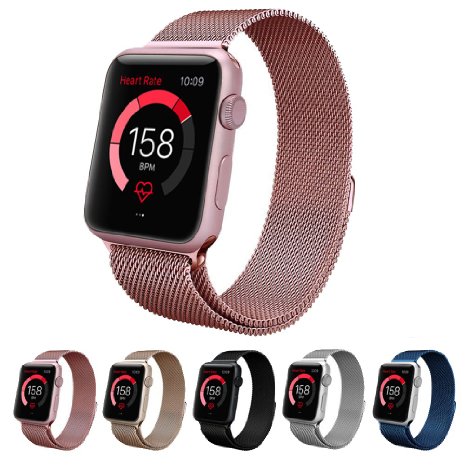 Apple Watch Band,Teslasz® Mesh Replacement Strap Stainless Steel Milanese Loop Strap Magnetic Buckle Wrist Band for Apple iWatch All Models ( Rose Gold 38 MM)