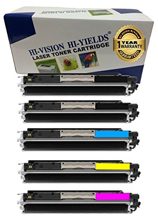 HI-VISION HI-YIELDS Compatible Toner Cartridge Replacement for Hewlett-Packard (HP) 126A CE310A CE311A CE312A CE313A (2 Black, 1 Cyan, 1 Yellow, 1 Magenta, 5-Pack)