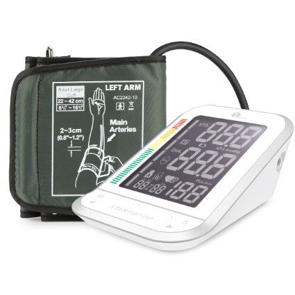 1byone Upper Arm Blood Pressure Monitor with Easy-to-Read Backlit LCD, One Size Fits All Cuff, Nylon Storage Case, White