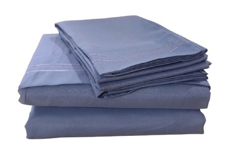 Honeymoon 1800T Brushed Microfiber 4PC Bedding Sheet Set, Sheet & Pillowcase Sets - Queen, Blue