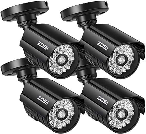 ZOSI 4 Pack Dummy Security CCTV Camera Bullet with One Realistic Simulated LED Light, Fake Surveillance Camera Outdoor Indoor for Home or Business Security