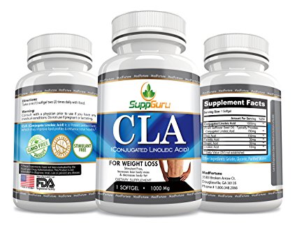 SuppGuru Conjugated Linoleic Acid CLA Supplement 1000milligram | Supports Healthy Weight Loss and Fat Burning for Men and Women | Safe, Non-Stimulating, Caffeine-Free | 30 Softgels